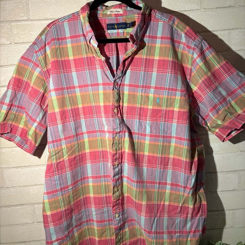 Ralph Lauren Indian madras Short-Sleeve Button-Down Shirt men’s 2X